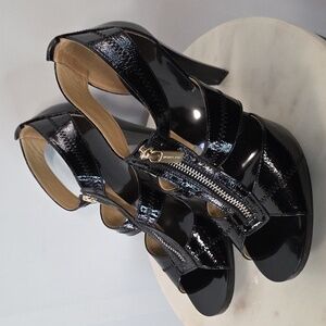 Michael Kors Black Patent Heels with Zipper Size 8